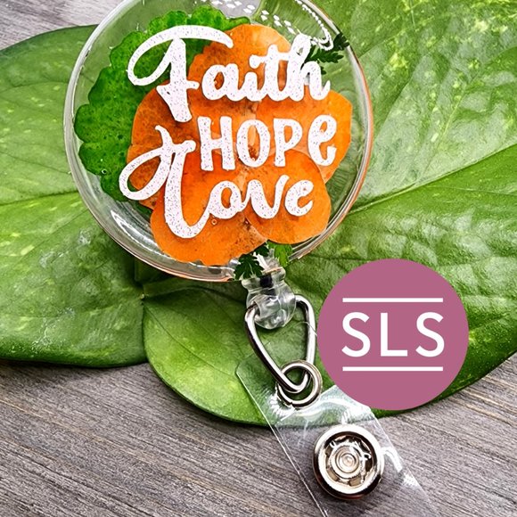 Floral Religious Badge Reel- Faith Love Hope Floral Badge Reel - Picture 3 of 8